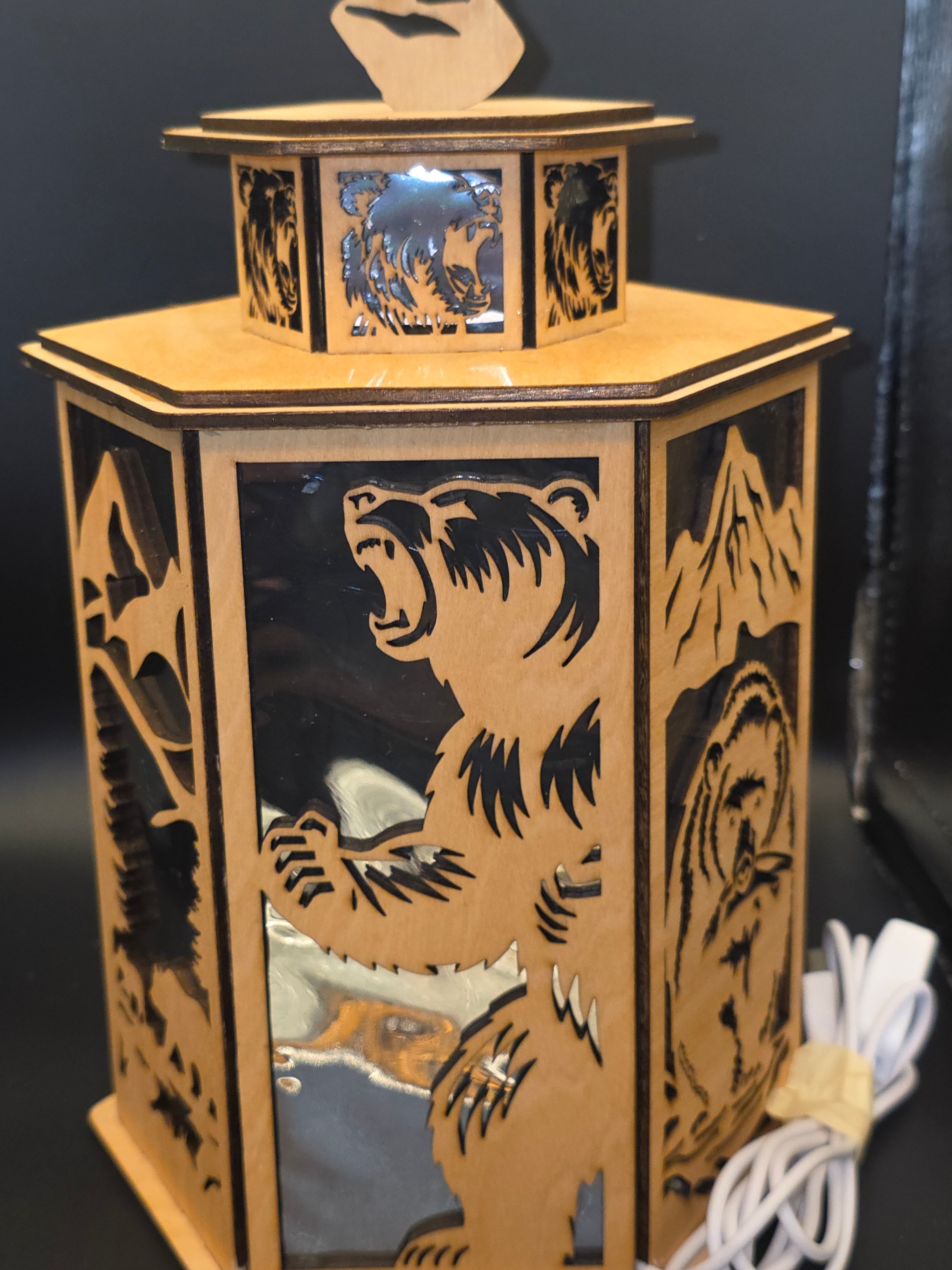 LED Bear Lantern Shadow Box