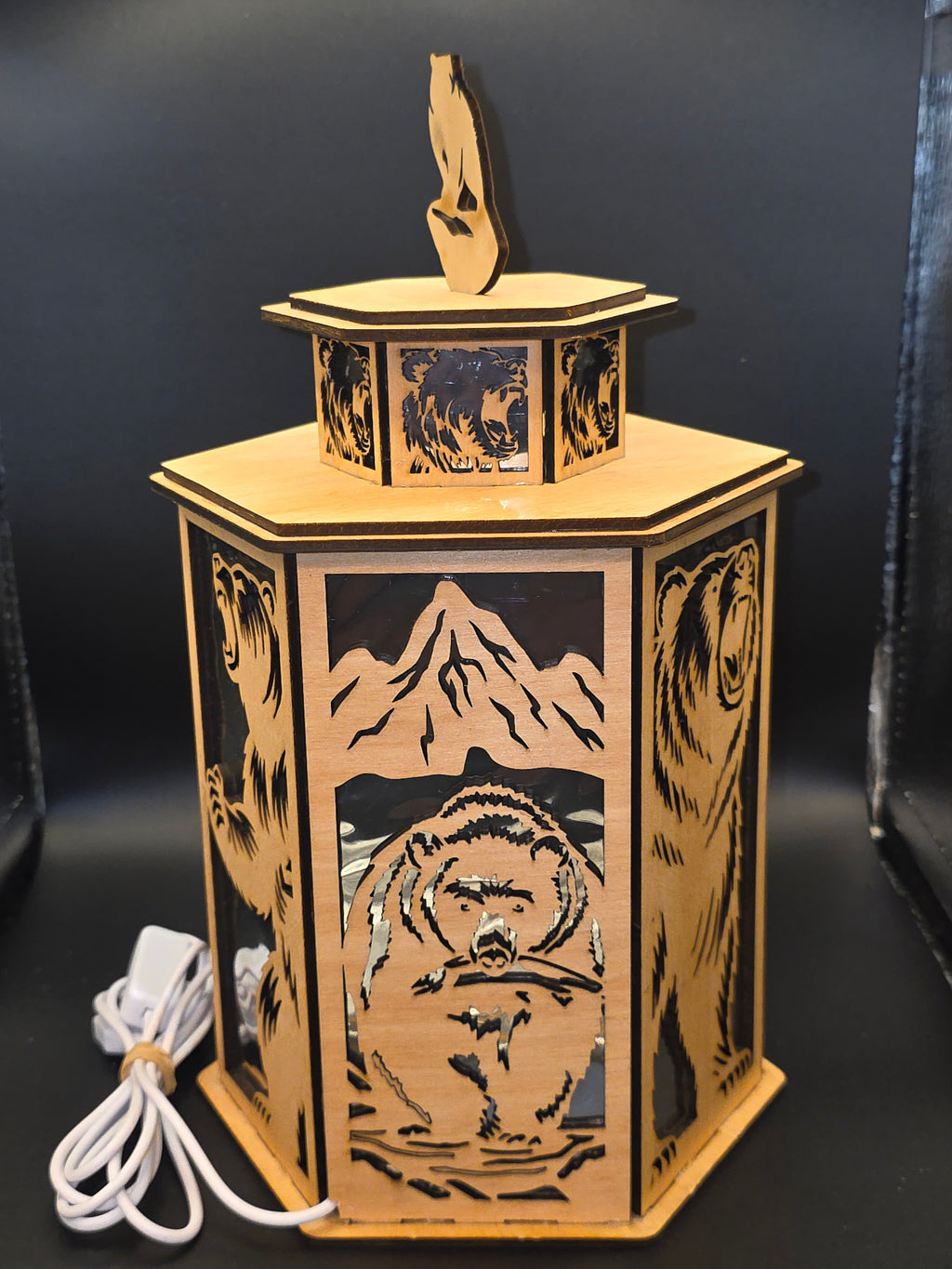 LED Bear Lantern Shadow Box