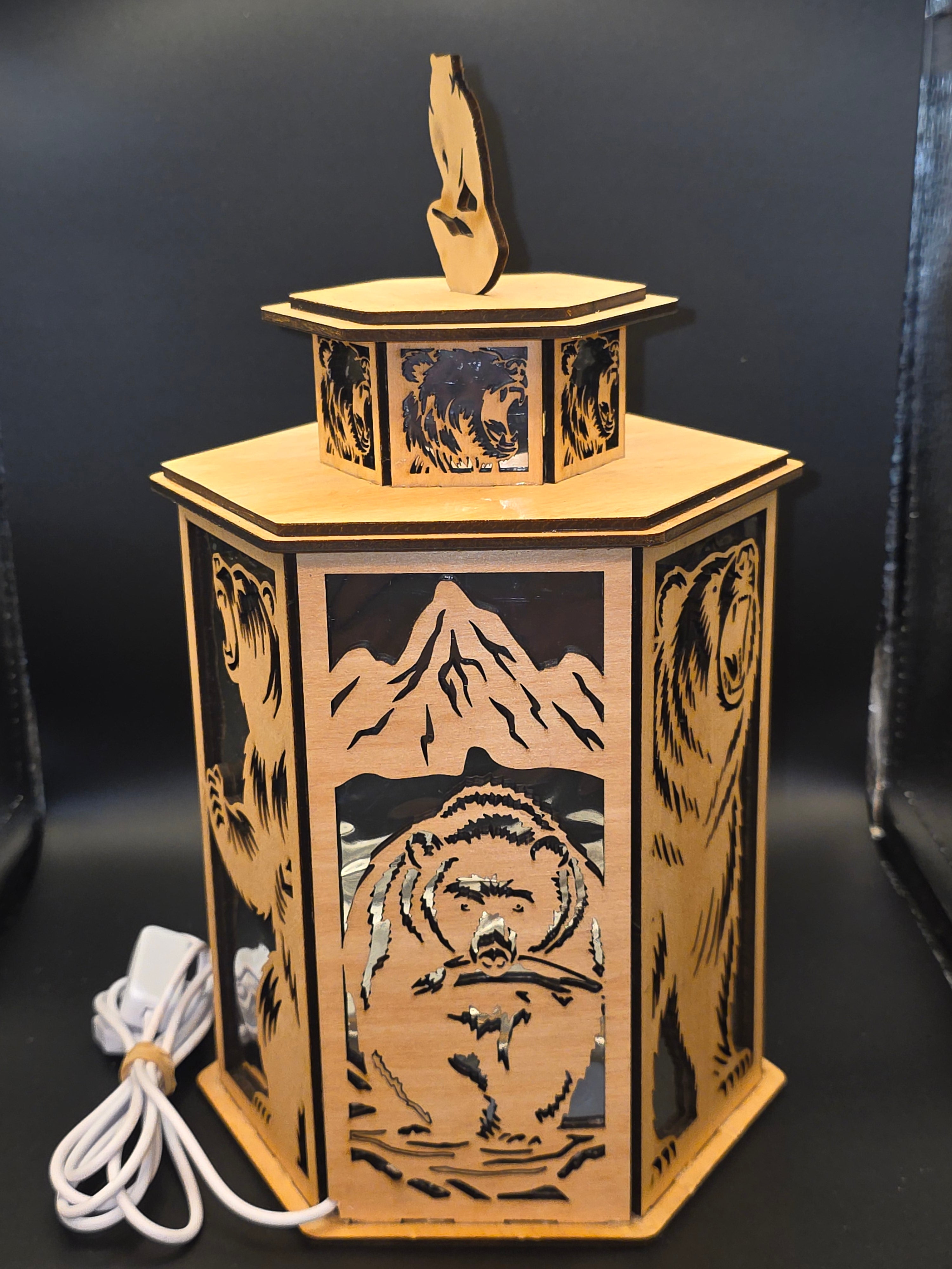 LED Bear Lantern Shadow Box
