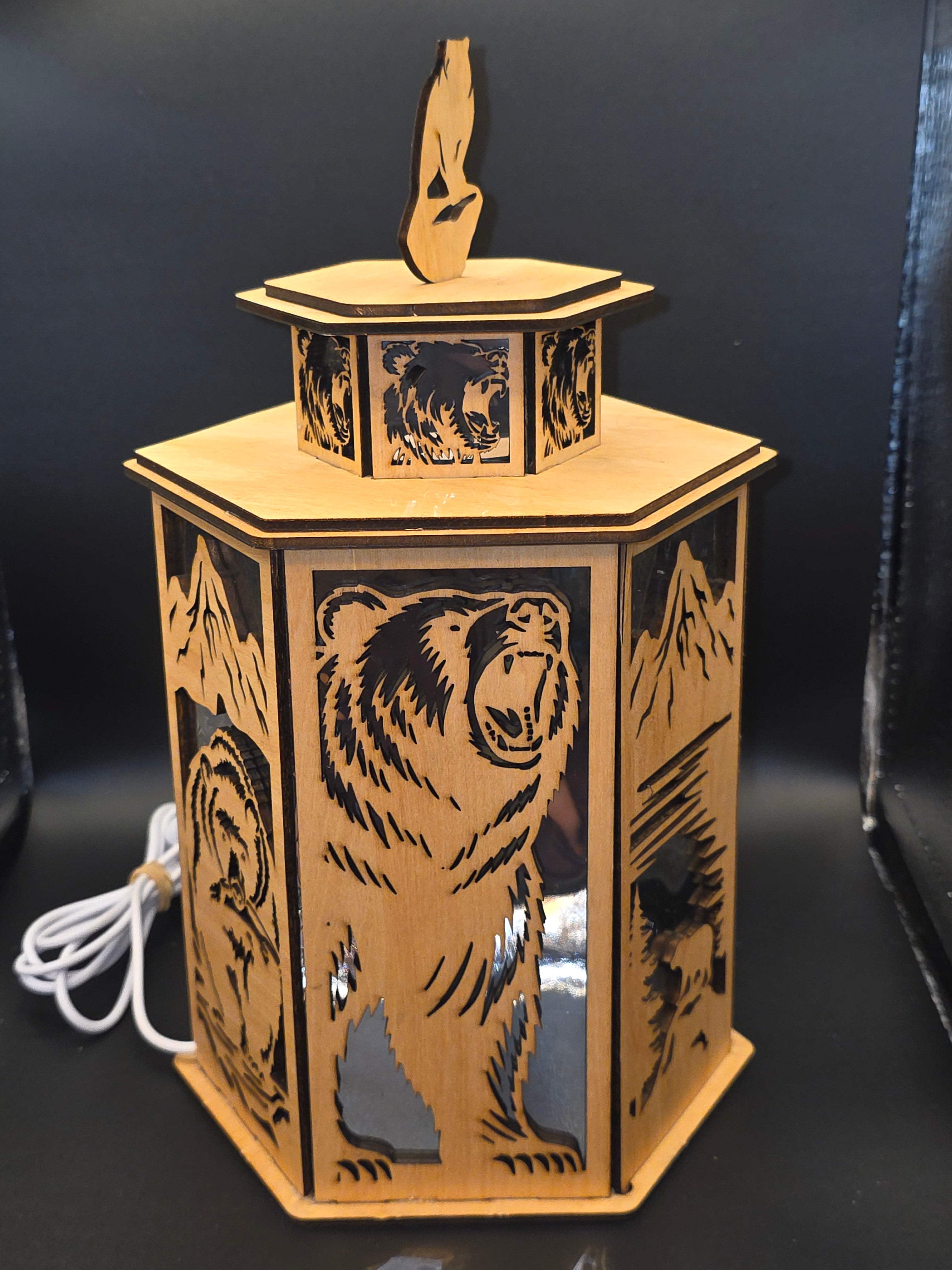 LED Bear Lantern Shadow Box