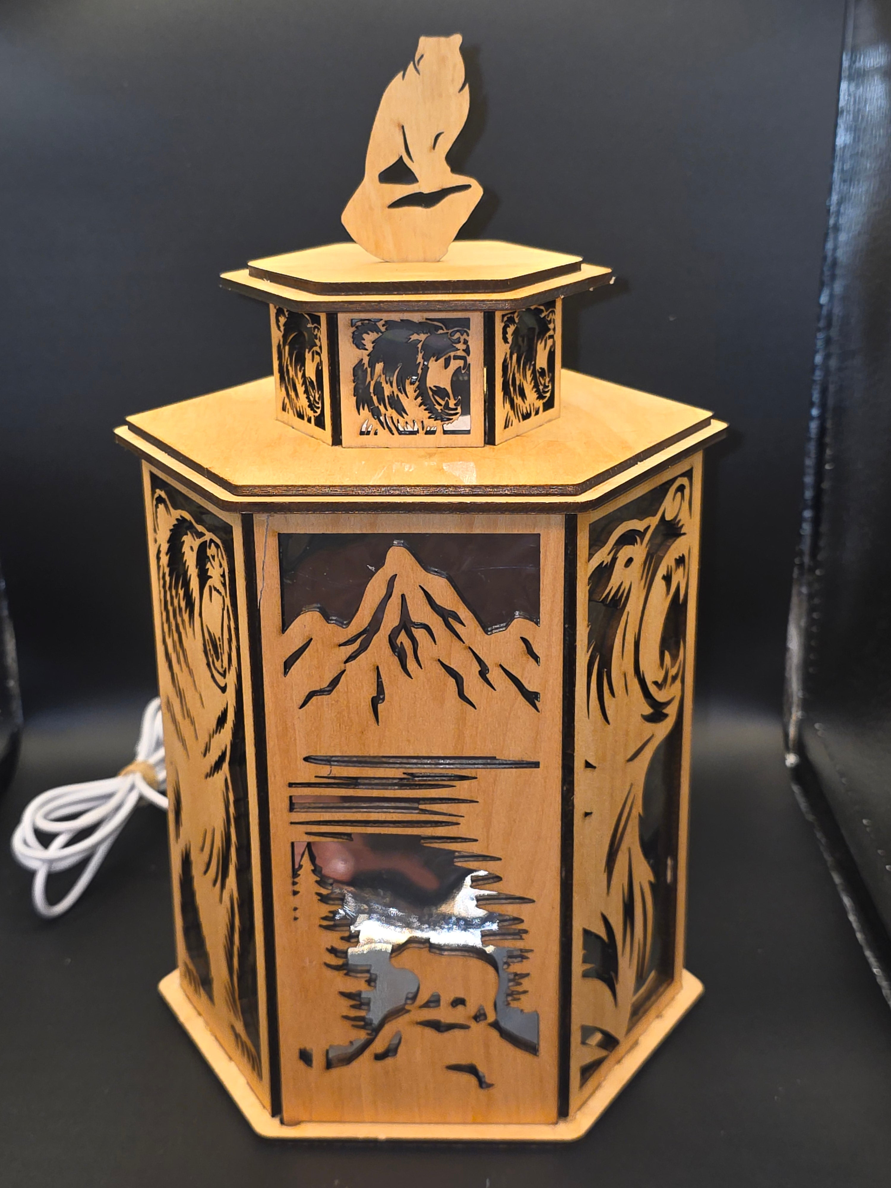 LED Bear Lantern Shadow Box