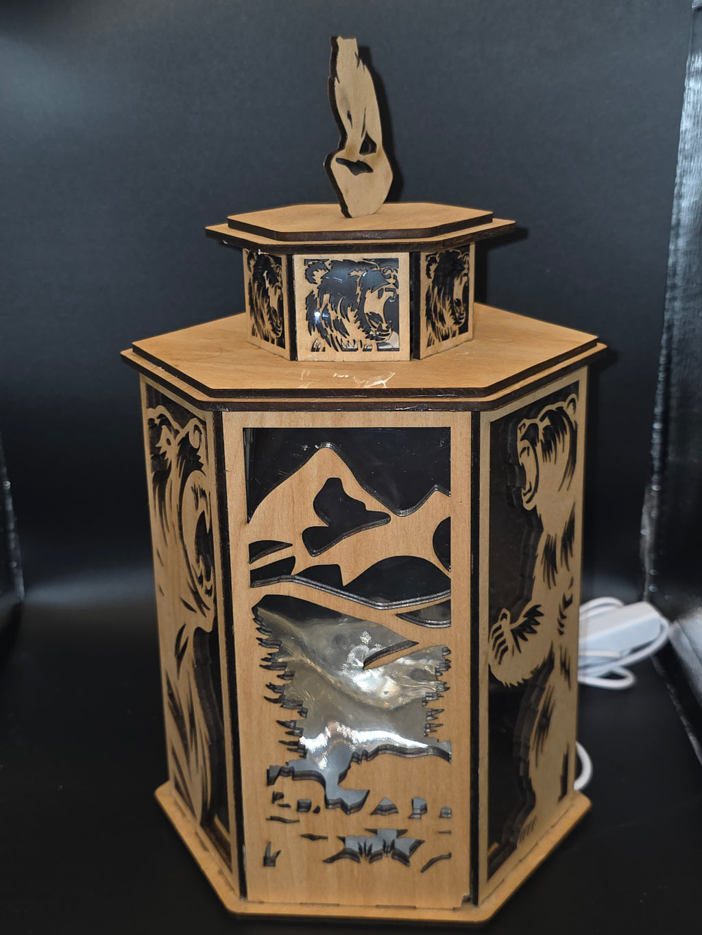 LED Bear Lantern Shadow Box